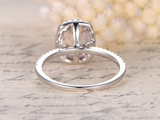 1.7ct Oval Cut Peach Morganite Engagement Ring Halo Diamond 14k WhiteGold Finish