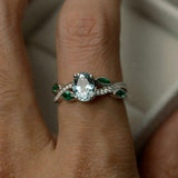 2ct Oval Cut Aquamarine Diamond Leaf Accents Engagement Ring 14k White Gold Over