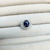 2ct Engagement Ring Round Cut Blue Sapphire Halo Star Accent 14k White Gold Over