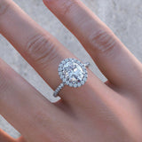 3.5Ct Oval Cut DVVS1 Diamond Accent Engagement Halo Ring 14K White Gold Finish