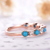 2ct Wedding Band Round Cut Diamond Turquoise Half Eternity 14k Rose Gold Finish