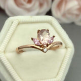 1ct Engagement Ring Pear Peach Morganite Curved Stackable 14k Yellow Gold Finish