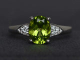 2ct Engagement Ring Oval Cut Peridot Accents with Solitaire 14k White Gold Over