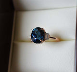 2.7ct Engagement Ring Oval Cut Blue Sapphire Three Stone 14k Rose Gold Finish