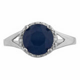 2.3ct Engagement Ring Round Cut Blue Sapphire Split Shank 14k White Gold Finish