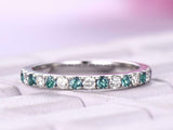 1ct Round Green Emerald Alternate Diamond Anniversary Band 14k White Gold Finish