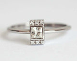 0.9ct Princess Cut Diamond Fancy Rectangle Minimal Ring 14k White Gold Finish