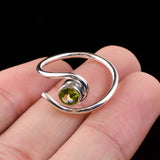 0.5ct Round Cut Green Peridot Geometric Solitaire Ring 14k White Gold Finish