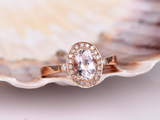 2.3ct Oval Cut Peach Morganite Engagement Ring Halo Solitaire 14k Rose Gold Over