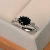 1.7ct Engagement Ring Oval Black Diamond Milgrain Trilogy 14k White Gold Finish