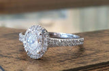 2.2ct Engagement Ring Oval Cut Diamond Round Accent Halo 14k White Gold Finish