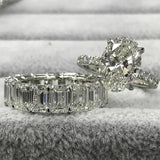 7Ct Diamond Bridal Set Eternity Band Halo Engagement Ring 14K White Gold Finish