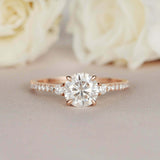 1.6ct Round Cut Diamond Engagement Ring Trilogy 14k Rose Gold Finish with Accent