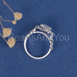 2.1ct Round Cut Moissanite Floral Milgrain Halo Women Ring 14k White Gold Plated