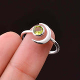 0.3ct Engagement Ring Round Cut Green Peridot Crescent Moon 14k WhiteGold Finish