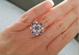 2Ct Round Cut Blue Sapphire Antique Art Deco Engagement Ring 14K White Gold Over