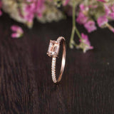 1ct Baguette Cut Peach Morganite East West Solitaire Ring 14k Rose Gold Finish