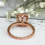 4Ct Emerald Cut Morganite Diamond Accent Halo Engagement Ring 14K Rose Gold Over