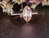 1ct Marquise Cut Simulated Morganite Halo Engagement Ring 14k White Gold Plated