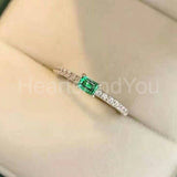 0.4ct Baguette Cut Simulated Green Emerald Minimalist Ring 14k White Gold Plated