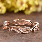 0.15ct Round Cut Moissanite Floral Leaf Vine Wedding Band 14k Rose Gold Plated