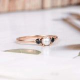 0.4ct Round Cut Black Diamond Pearl Minimalist Engagement Ring 14k RoseGold Over