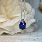 1ct Pear Simulated Blue Sapphire Solitaire Pendant Chain 14k White Gold Plated