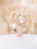 1.2ct Oval Cut Morganite Diamond Petite Round Accent Ring 14k Rose Gold Finish