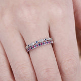 2ct Round Cut Ruby Sapphire Half Eternity Wedding Bands Set 14k White Gold Over