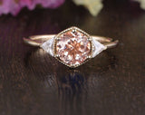 1ct Round Cut Simulated Morganite Solitaire Milgrain Ring 14k Rose Gold Plated