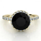 2ct Round Cut Black Diamond Halo Solitaire Engagement Ring 14k YellowGold Finish