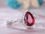 2.25ct Pear Ruby Diamond Vintage Antique Engagement Ring 14k Solid White Gold
