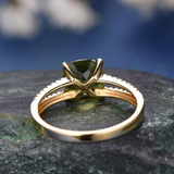 2ct Cushion Cut Green Peridot Engagement Ring Split Shank 14k Yellow Gold Finish