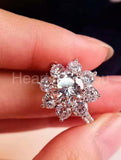 2.1ct Round Cut Moissanite Floral Halo Engagement Ring 14k White Gold Plated