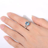 2.4ct Engagement Ring Oval Cut Blue Topaz Split Shank 14k White Gold Finish