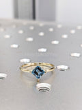0.5ct Asscher Cut Simulated Blue Aquamarine Solitaire Ring 14k YellowGold Plated