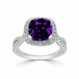 2.5ct Cushion Cut Purple Amethyst Split Band Engagement Ring 18K White Gold Over