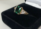 2.3ct Engagement Ring Radiant Cut Emerald Diamond Trilogy 14k Yellow Gold Finish