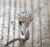 3Ct Round Cut Diamond Milgrain Floral Halo Engagement Ring 14K Dual Gold Finish