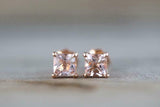 0.5ct Cushion Cut Peach Morganite Solitaire Stud Earrings 14k Rose Gold Finish