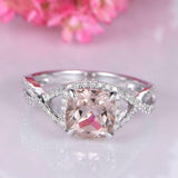 2ct Cushion Cut Morganite Engagement Ring Halo Split Shank 14k White Gold Finish