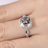 2ct Cushion Cut Peach Morganite Engagement Ring Halo Infinity 14k WhiteGold Over