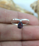 0.6ct Engagement Ring Pear Cut Red Garnet Solitaire Women 14k White Gold Finish