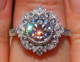 Floral Milgrain Engagement Ring 2.7ct Round Cut Diamond 14k White Gold Finish