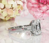 4Ct Emerald Cut Diamond Baguette Accents Engagement Ring 14K White Gold Finish