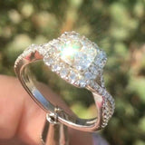 2.5Ct Cushion Cut Diamond Halo Split Band Engagement Ring 14K White Gold Finish