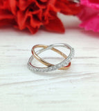 0.3ct Round Cut Moissanite Criss Cross Stackable Wed Band 14k Dual Gold Plated