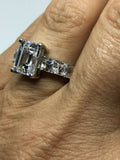 5Ct Emerald Cut Diamond Iced Elegant Eternity Solitaire Ring 14K White Gold Over