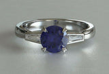 2ct Round Cut Blue Sapphire Engagement Ring Baguette Accent 14k WhiteGold Finish