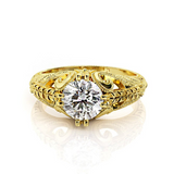 1ct Round Cut Diamond Engagement Ring 14k Yellow Gold Over Leaf Vintage Milgrain